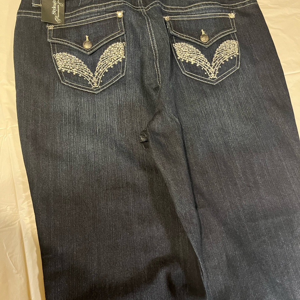 Style & Co. Women's Boot Cut Jeans - Dark Blue with White Stitching